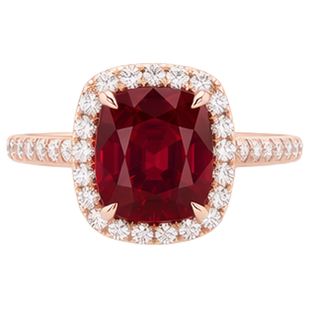 5.35 Ct Cushion Cut Red Ruby And Natural Earth Mined Diamond Wedding Ring Gold Jewelry