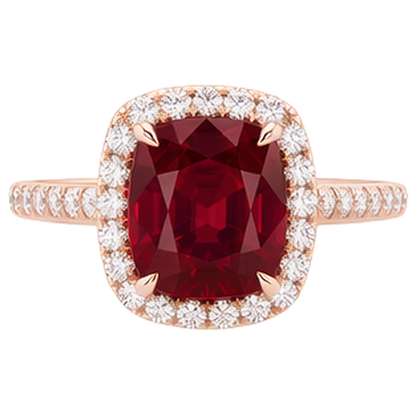 5.35 Ct Cushion Cut Red Ruby And Natural Earth Mined Diamond Wedding Ring Gold Jewelry