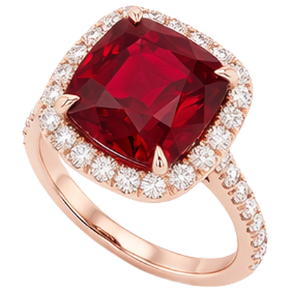 5.35 Ct Cushion Cut Red Ruby And Natural Earth Mined Diamond Wedding Ring Gold Jewelry