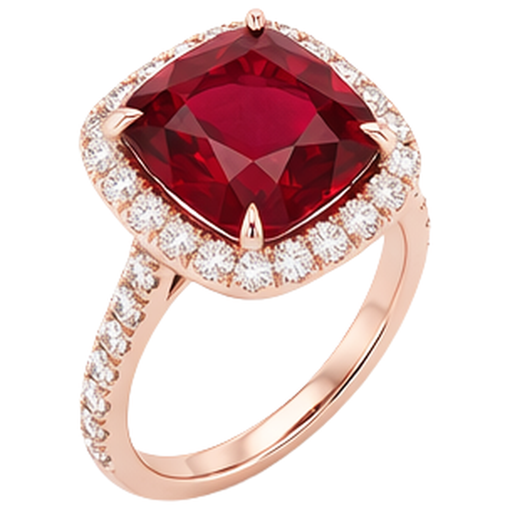 5.35 Ct Cushion Cut Red Ruby And Natural Earth Mined Diamond Wedding Ring Gold Jewelry