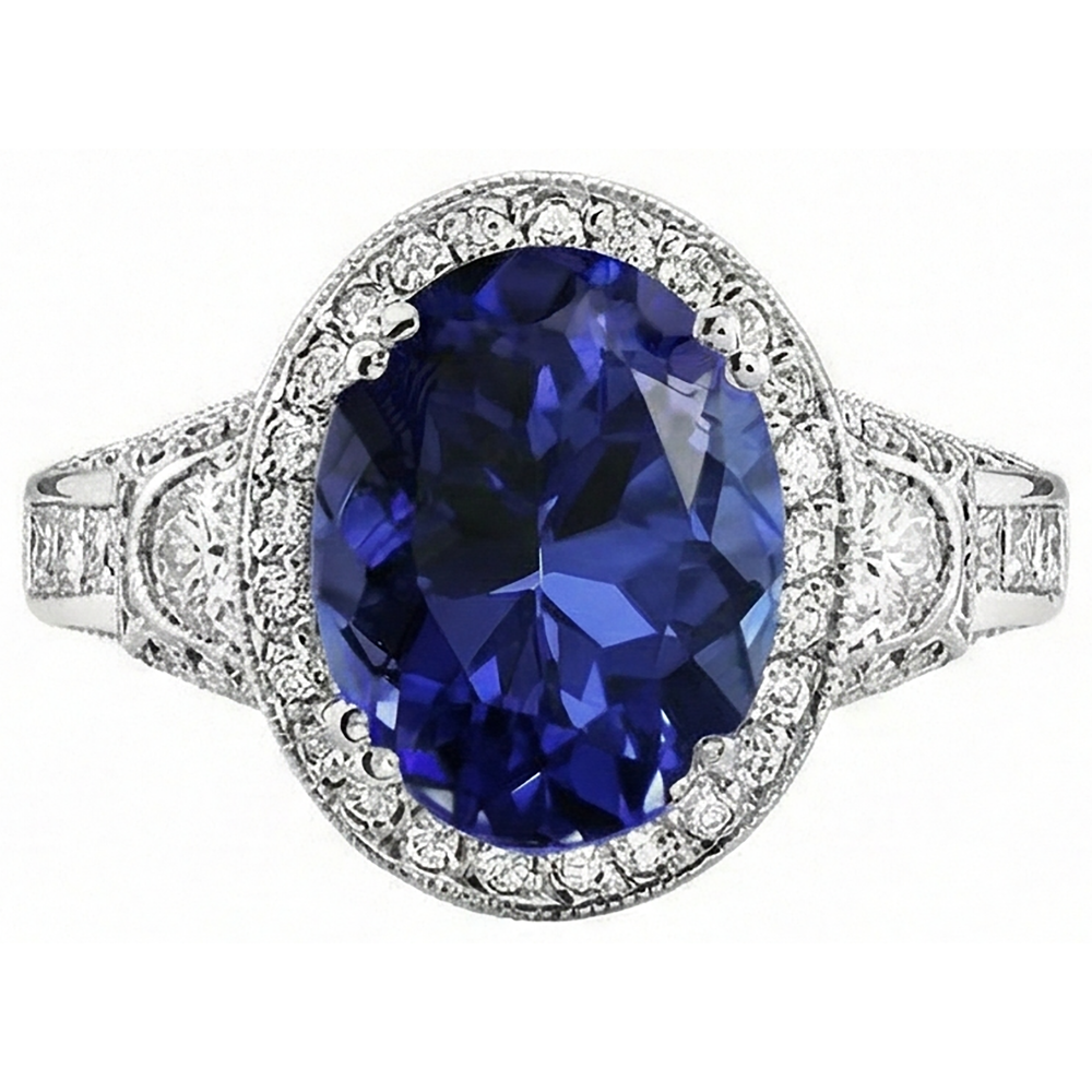 5.40 Carat Oval Tanzanite Natural Earth Mined Diamond Engagament Ring Gold White 14K