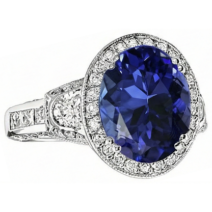 5.40 Carat Oval Tanzanite Natural Earth Mined Diamond Engagament Ring Gold White 14K