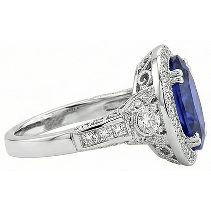 5.40 Carat Oval Tanzanite Natural Earth Mined Diamond Engagament Ring Gold White 14K