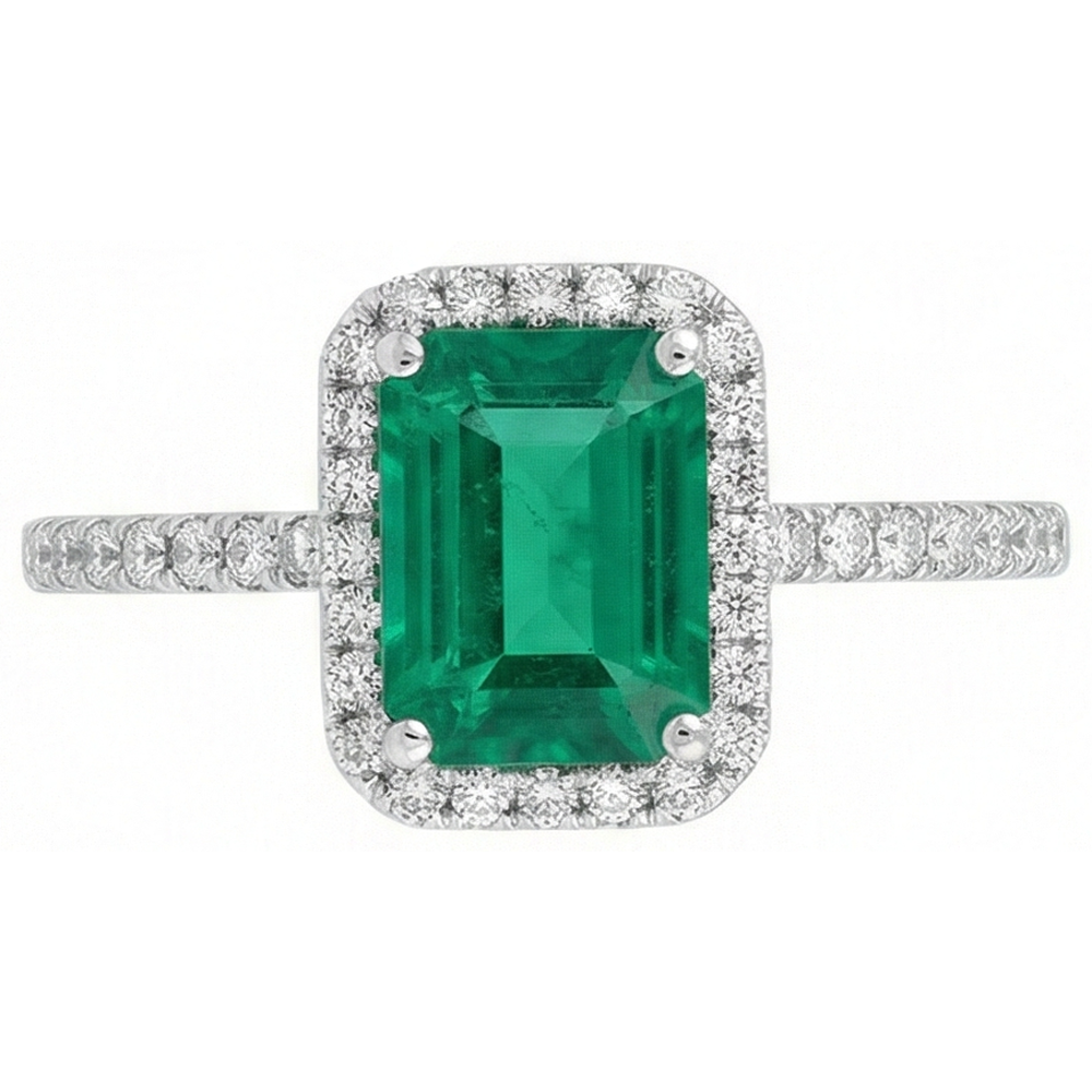 5.45 Carats Green Emerald GIA Cut Emerald GIA With Natural Earth Mined Diamond Wedding Ring 14K