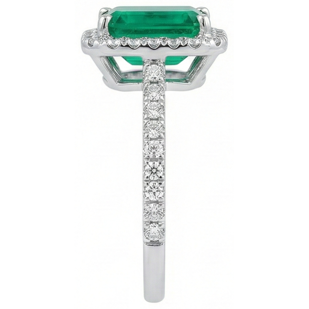 5.45 Carats Green Emerald GIA Cut Emerald GIA With Natural Earth Mined Diamond Wedding Ring 14K