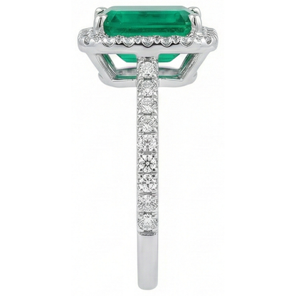 5.45 Carats Green Emerald GIA Cut Emerald GIA With Natural Earth Mined Diamond Wedding Ring 14K