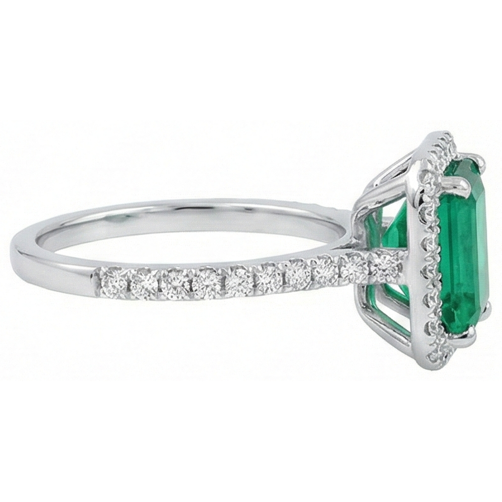 5.45 Carats Green Emerald GIA Cut Emerald GIA With Natural Earth Mined Diamond Wedding Ring 14K