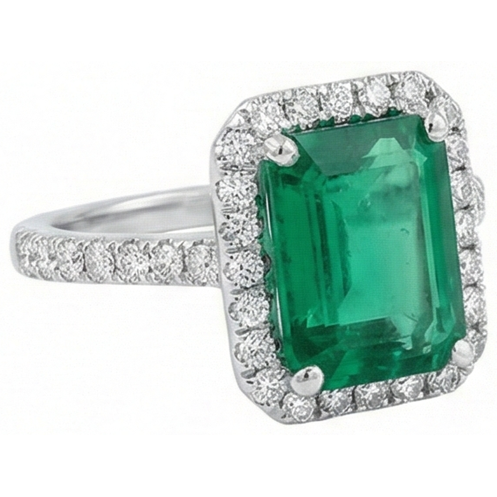 5.45 Carats Green Emerald GIA Cut Emerald GIA With Natural Earth Mined Diamond Wedding Ring 14K