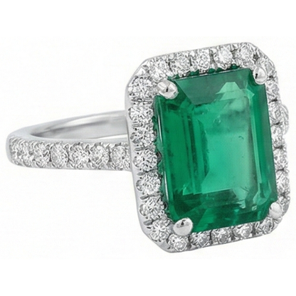 5.45 Carats Green Emerald GIA Cut Emerald GIA With Natural Earth Mined Diamond Wedding Ring 14K