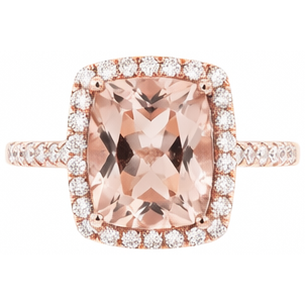 5.45 Ct Morganite Fancy Ring With Small Natural Earth Mined Diamonds 14K Rose Gold