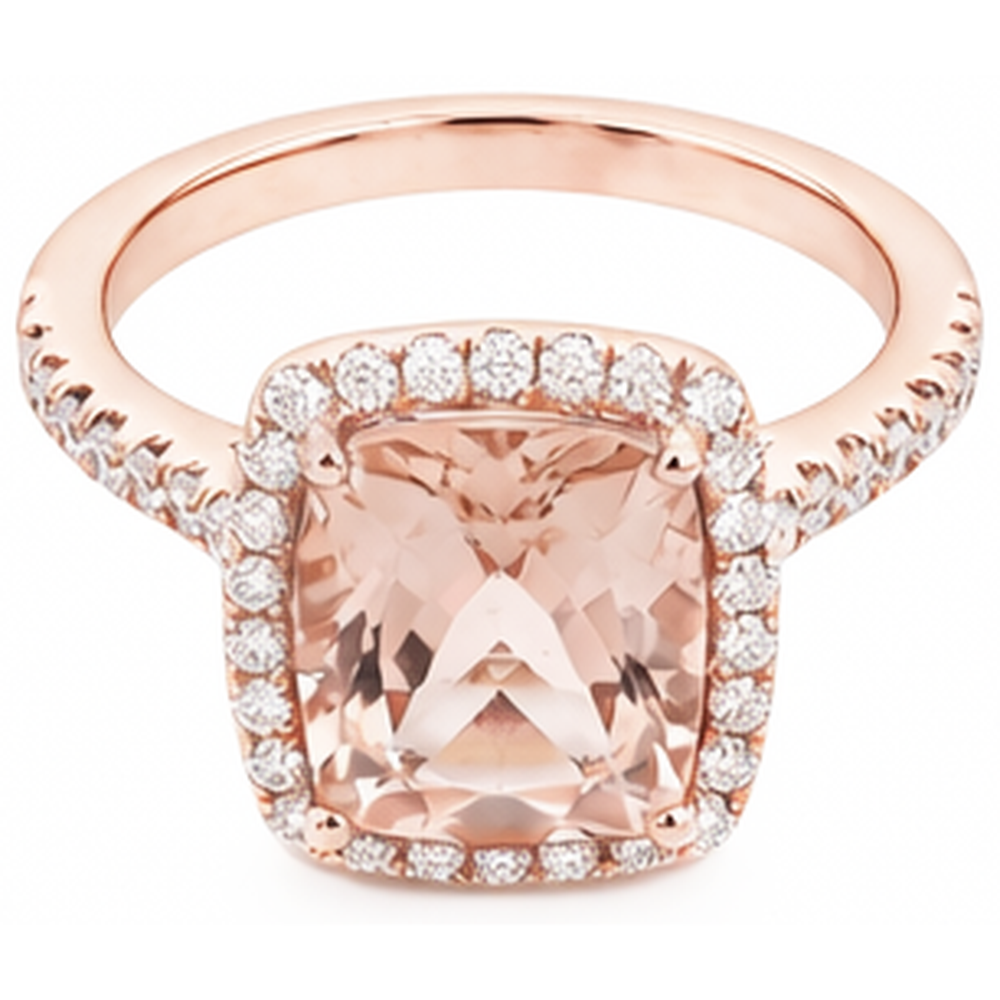 5.45 Ct Morganite Fancy Ring With Small Natural Earth Mined Diamonds 14K Rose Gold
