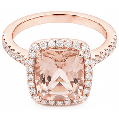 5.45 Ct Morganite Fancy Ring With Small Natural Earth Mined Diamonds 14K Rose Gold