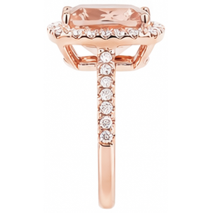 5.45 Ct Morganite Fancy Ring With Small Natural Earth Mined Diamonds 14K Rose Gold