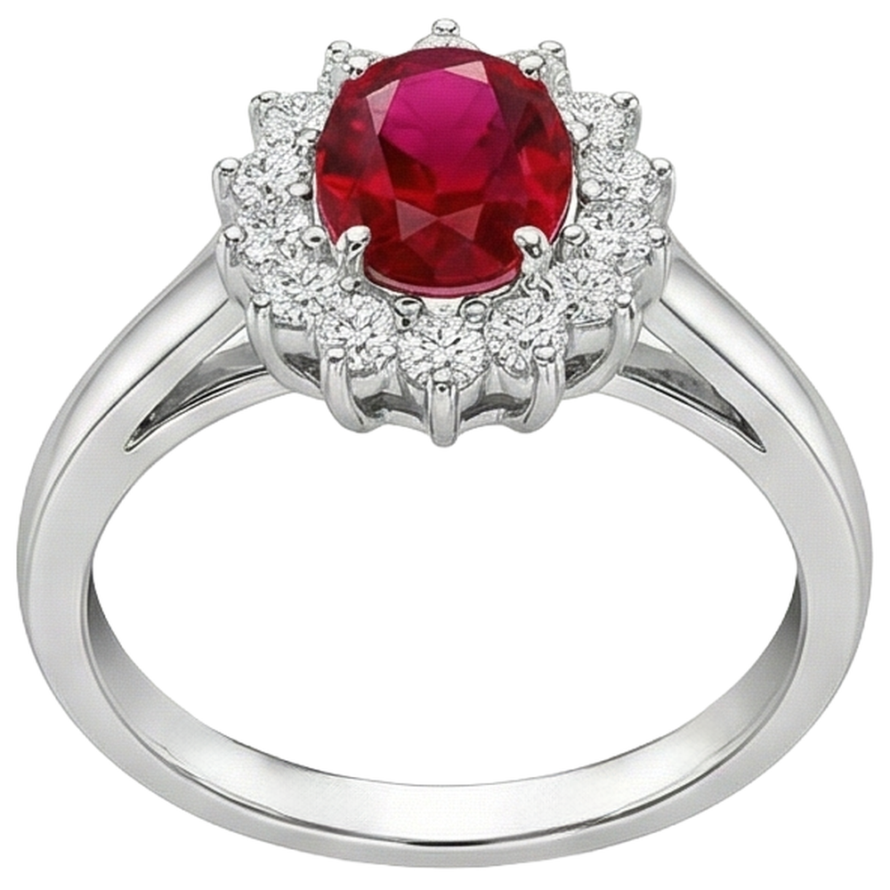 5.5 Carats Oval Cut Ruby Natural Earth Mined Diamond Ring White Gold Lady Jewelry