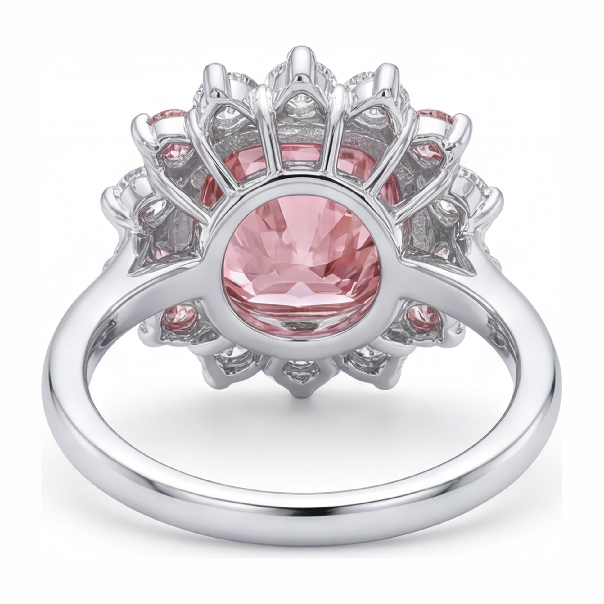 5.5 Carat Cushion Pink Lab Grown Diamond and White Diamond Halo Ring 14K White Gold