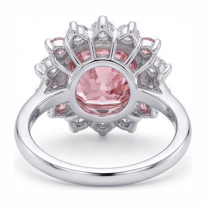 5.5 Carat Cushion Pink Lab Grown Diamond and White Diamond Halo Ring 14K White Gold