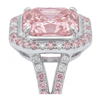 5.5 Carat Radiant Pink Lab Grown Diamond and White Diamond Halo Ring 14K White Gold
