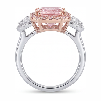 5.5 Carat Radiant Pink Lab Grown Diamond and White Diamond Halo Ring 14K White Gold