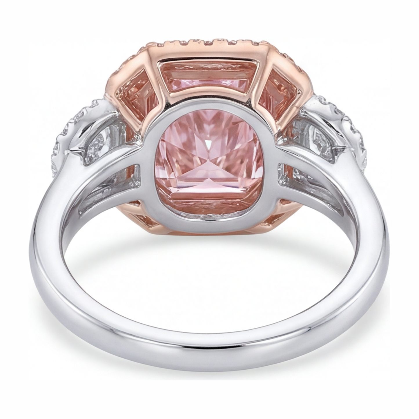5.5 Carat Radiant Pink Lab Grown Diamond and White Diamond Halo Ring 14K White Gold