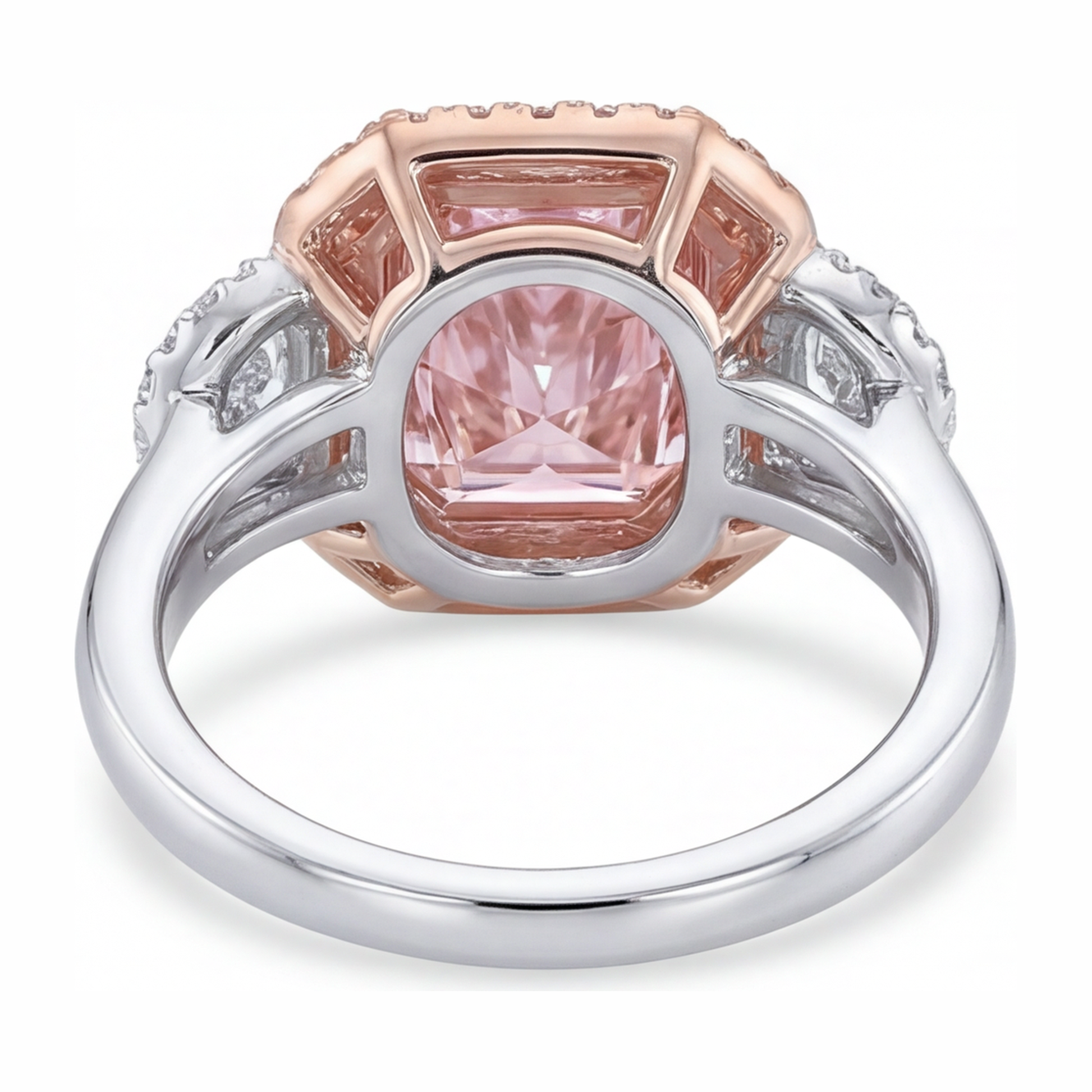 5.5 Carat Radiant Pink Lab Grown Diamond and White Diamond Halo Ring 14K White Gold