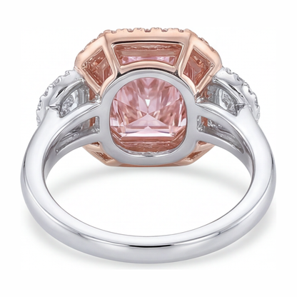 5.5 Carat Radiant Pink Lab Grown Diamond and White Diamond Halo Ring 14K White Gold