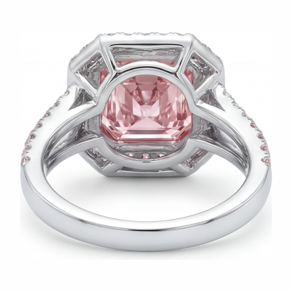 5.5 Carat Radiant Pink Lab Grown Diamond and White Diamond Halo Ring 14K White Gold