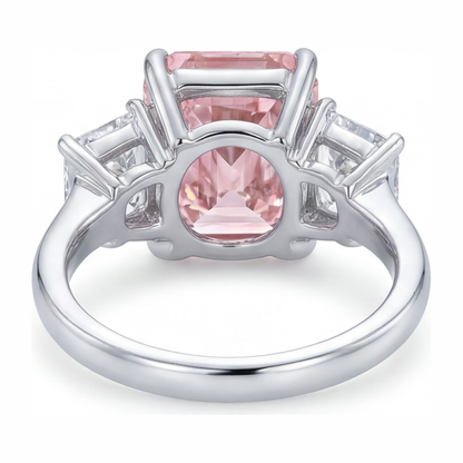 5.5 Carat Radiant Pink Lab Grown Diamond and White Diamond Three Stone Ring 14K White Gold