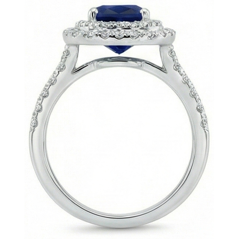 5.50 Carats Sri Lanka Kashmir Sapphire And Natural Earth Mined Diamonds Ring White Gold 14K