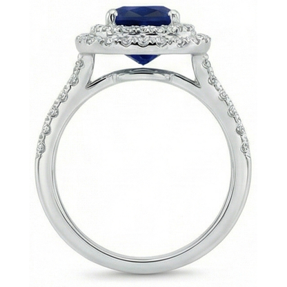 5.50 Carats Sri Lanka Kashmir Sapphire And Natural Earth Mined Diamonds Ring White Gold 14K
