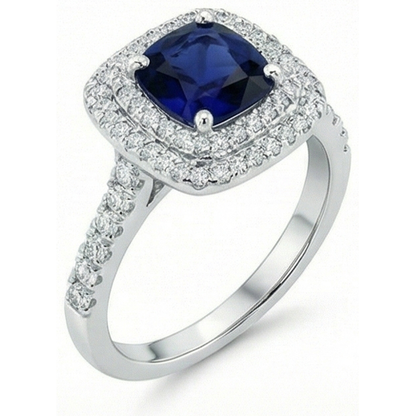 5.50 Carats Sri Lanka Kashmir Sapphire And Natural Earth Mined Diamonds Ring White Gold 14K