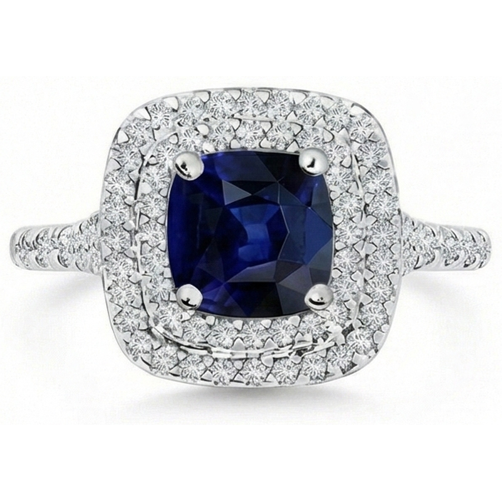 5.50 Carats Sri Lanka Kashmir Sapphire And Natural Earth Mined Diamonds Ring White Gold 14K