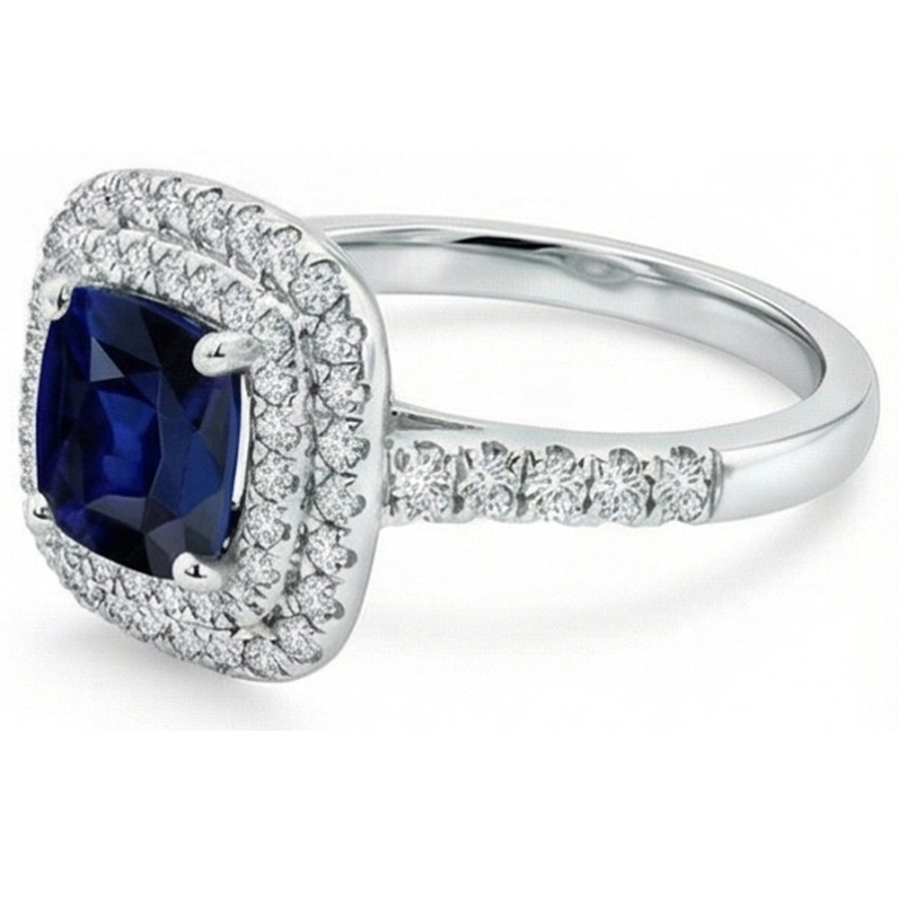 5.50 Carats Sri Lanka Kashmir Sapphire And Natural Earth Mined Diamonds Ring White Gold 14K