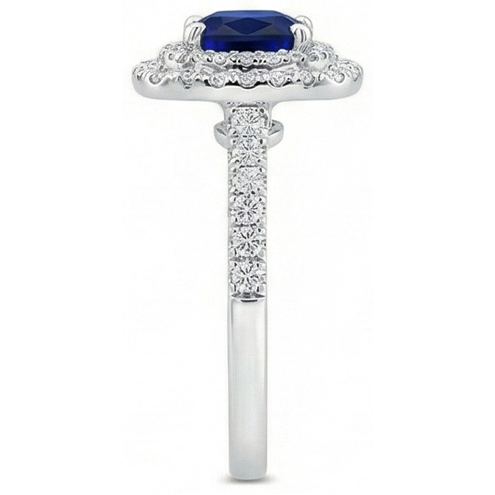 5.50 Carats Sri Lanka Kashmir Sapphire And Natural Earth Mined Diamonds Ring White Gold 14K
