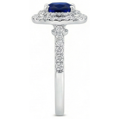 5.50 Carats Sri Lanka Kashmir Sapphire And Natural Earth Mined Diamonds Ring White Gold 14K