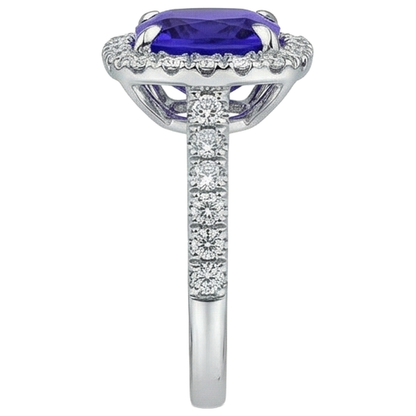 5.50 Ct Cushion Tanzanite With Round Natural Earth Mined Diamonds Ring Gold