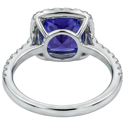 5.50 Ct Cushion Tanzanite With Round Natural Earth Mined Diamonds Ring Gold