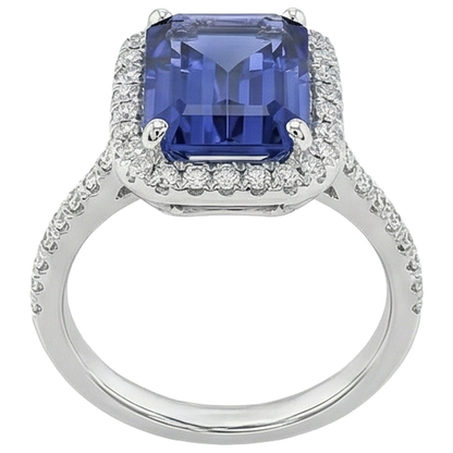 5.50 Ct Emerald Cut Tanzanite Natural Earth Mined Diamond Solitaire Ring With Accent