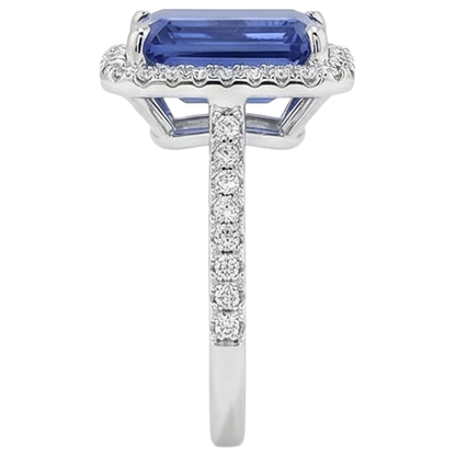 5.50 Ct Emerald Cut Tanzanite Natural Earth Mined Diamond Solitaire Ring With Accent