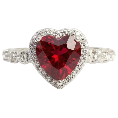 5.50 Ct Heart Shaped Ruby IGI CERTIFIED Halo Round Diamond Ring White Gold 14K