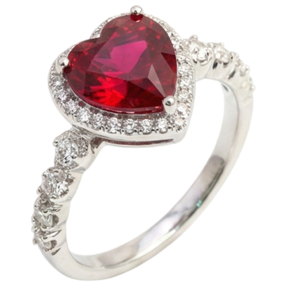 5.50 Ct Heart Shaped Ruby IGI CERTIFIED Halo Round Diamond Ring White Gold 14K