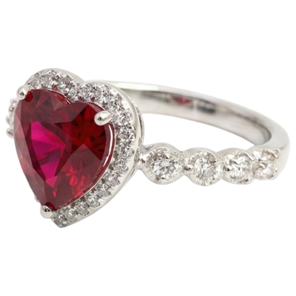 5.50 Ct Heart Shaped Ruby IGI CERTIFIED Halo Round Diamond Ring White Gold 14K
