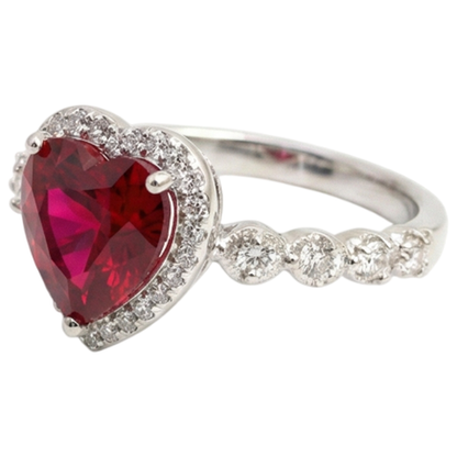 5.50 Ct Heart Shaped Ruby IGI CERTIFIED Halo Round Diamond Ring White Gold 14K