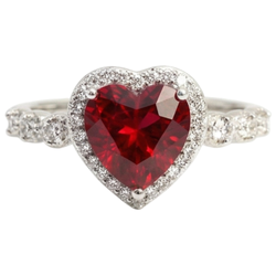 5.50 Ct Heart Shaped Ruby IGI CERTIFIED Halo Round Diamond Ring White Gold 14K