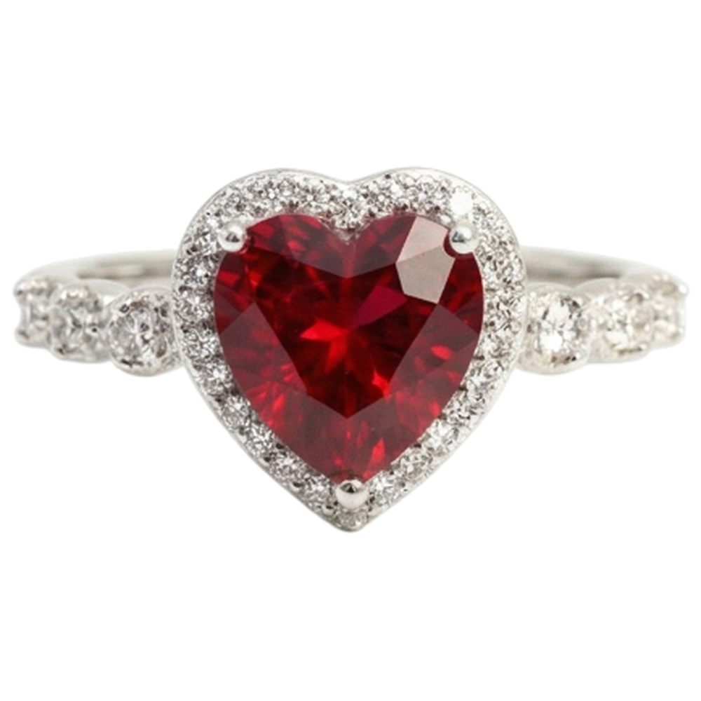 5.50 Ct Heart Shaped Ruby IGI CERTIFIED Halo Round Diamond Ring White Gold 14K
