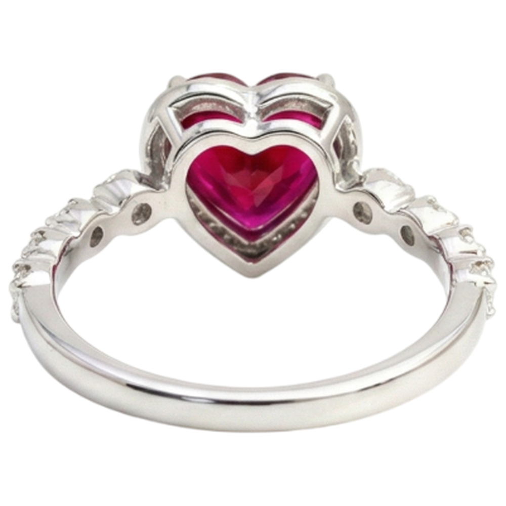 5.50 Ct Heart Shaped Ruby IGI CERTIFIED Halo Round Diamond Ring White Gold 14K