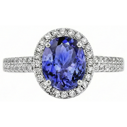 5.60 Carats Oval Tanzanite Natural Earth Mined Diamond Anniversary Ring White Gold 14K