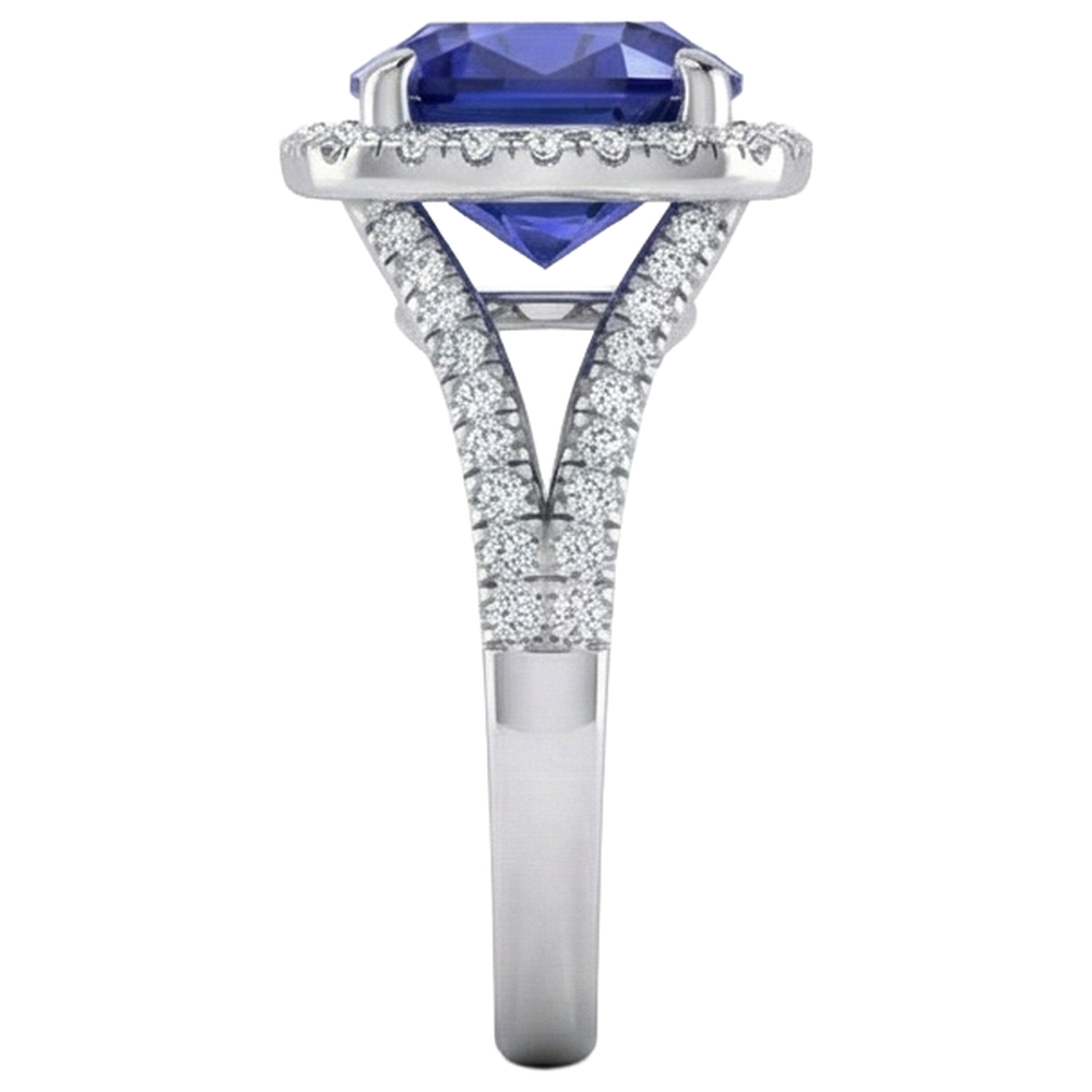 5.70 Ct Big Cushion Tanzanite & Round Natural Earth Mined Diamond Ring White Gold 14K