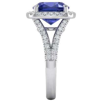 5.70 Ct Big Cushion Tanzanite & Round Natural Earth Mined Diamond Ring White Gold 14K