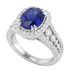 5.71 Ct. Oval Sri Lankan Sapphire & Round Natural Earth Mined Diamonds White Gold 14K Ring