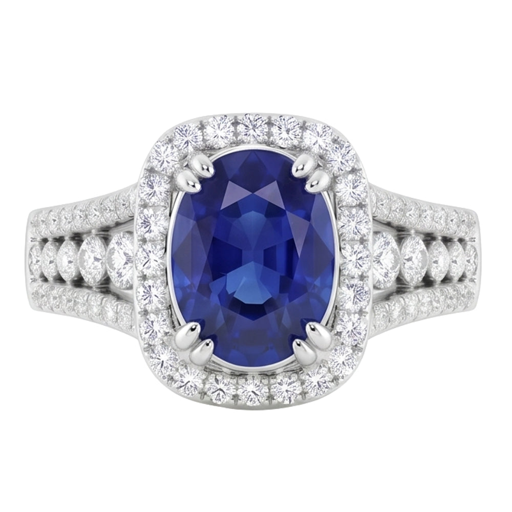 5.71 Ct. Oval Sri Lankan Sapphire & Round Natural Earth Mined Diamonds White Gold 14K Ring